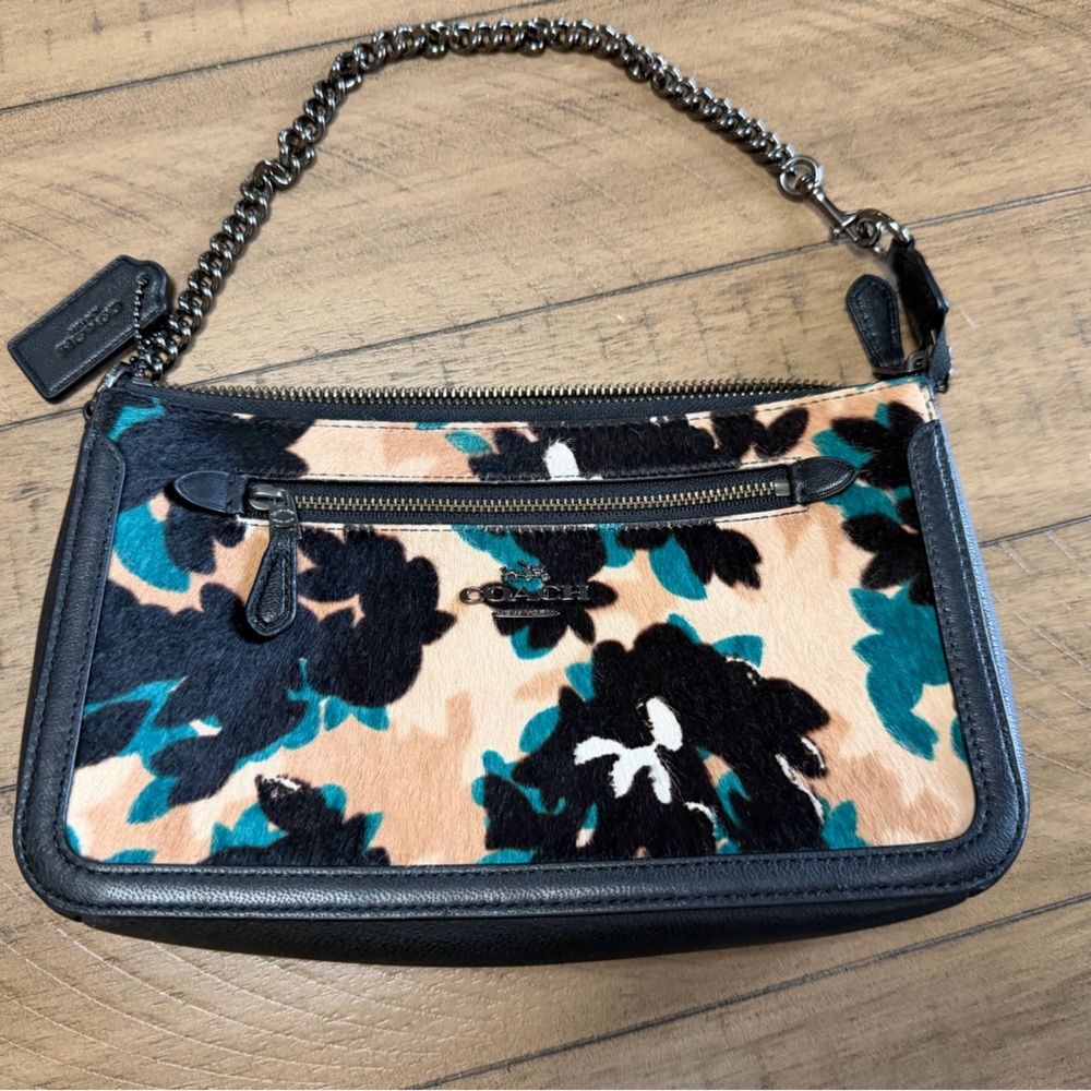 Coach Leaf Nolita 24 Printed Black/Tan Leather Handbag Clutch Wristlet